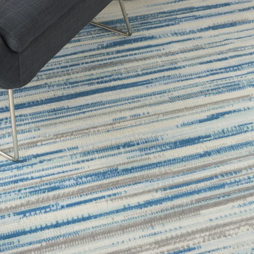 Ivory Blue and Gray Abstract Non Skid Area Rug Photo 5