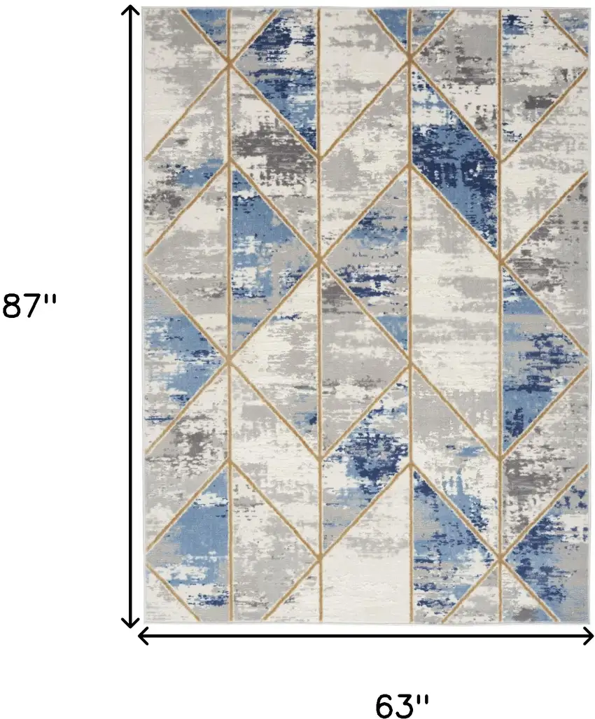 Ivory Blue and Gray Abstract Non Skid Area Rug Photo 3