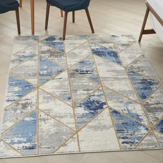 Ivory Blue and Gray Abstract Non Skid Area Rug Photo 4