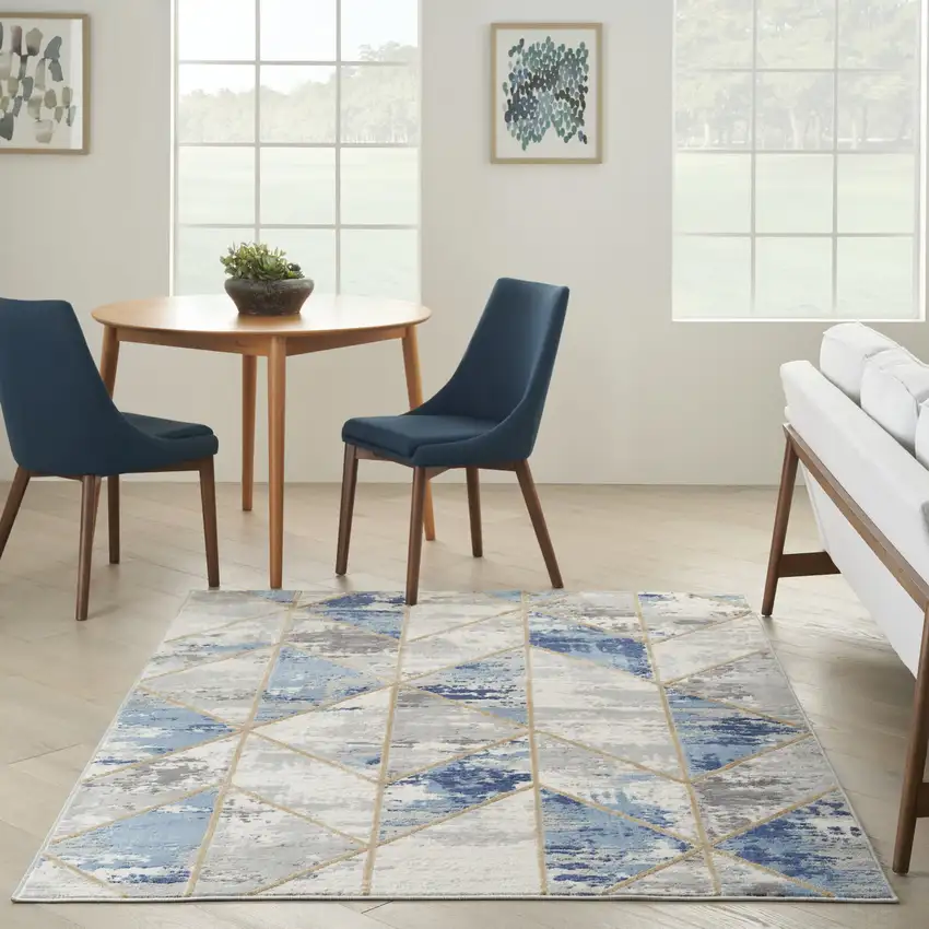 Ivory Blue and Gray Abstract Non Skid Area Rug Photo 6