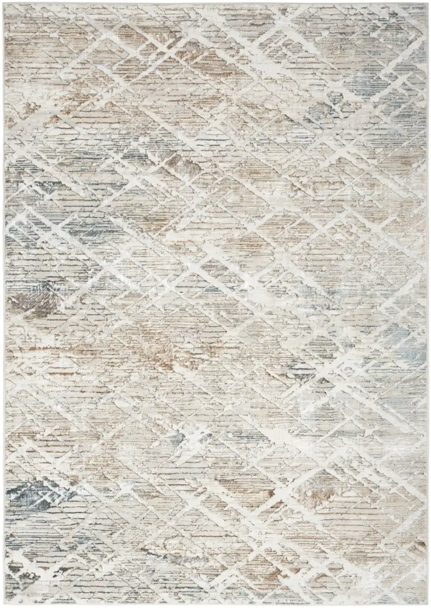 Ivory Blue and Gray Abstract Non Skid Area Rug Photo 2