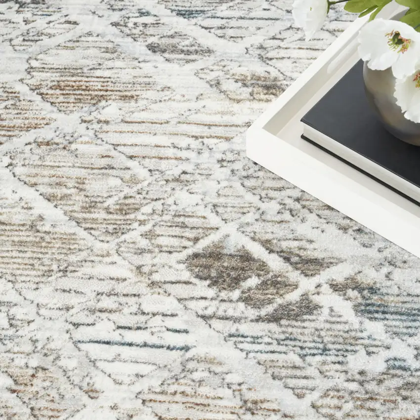 Ivory Blue and Gray Abstract Non Skid Area Rug Photo 9