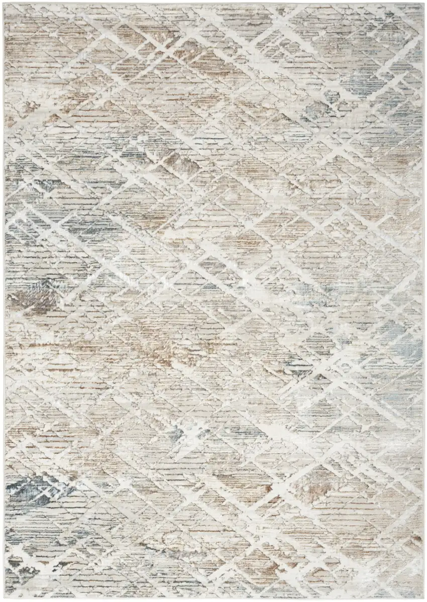 Ivory Blue and Gray Abstract Non Skid Area Rug Photo 8