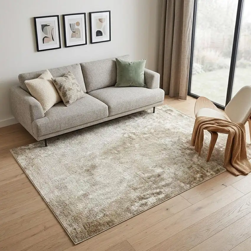 Ivory Blue and Gray Abstract Non Skid Area Rug Photo 1
