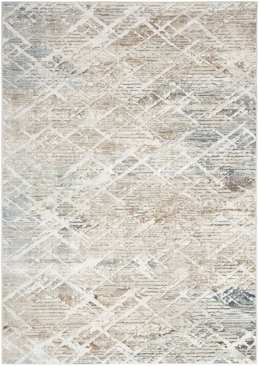 Ivory Blue and Gray Abstract Non Skid Area Rug Photo 4