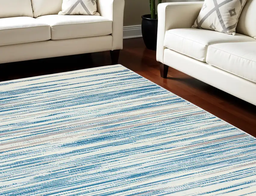 Ivory Blue and Gray Abstract Non Skid Area Rug Photo 1