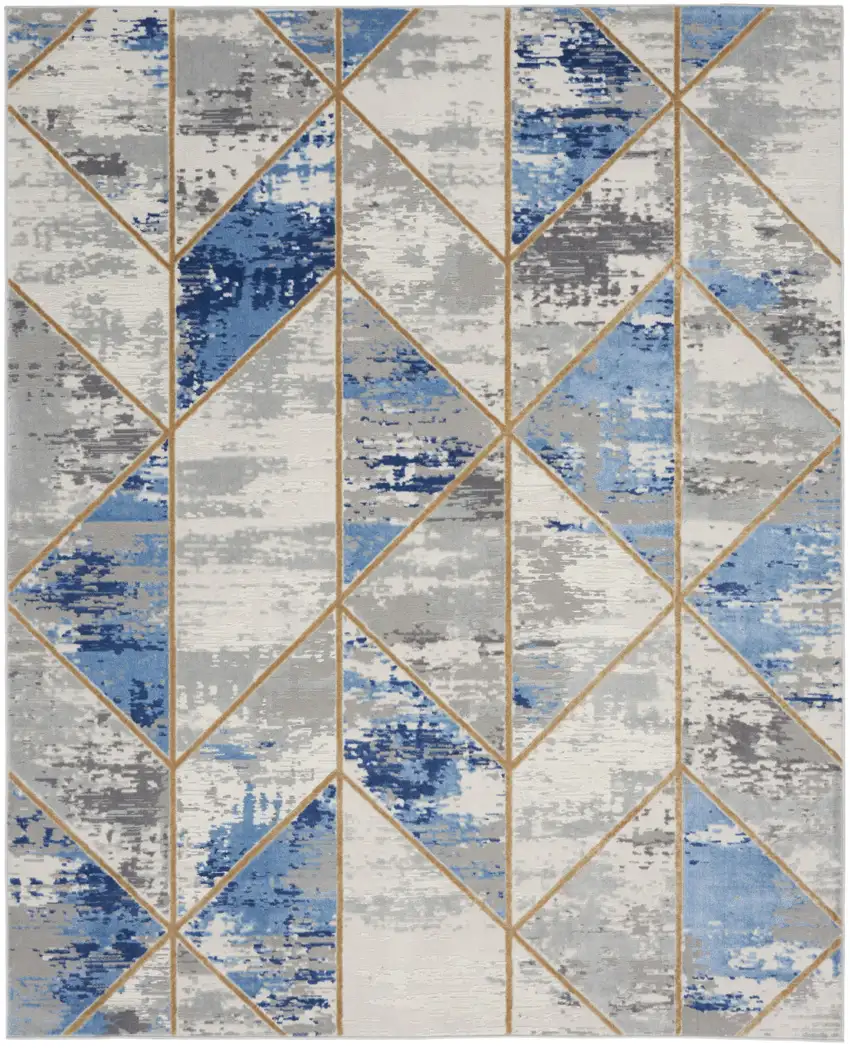 Ivory Blue and Gray Abstract Non Skid Area Rug Photo 9