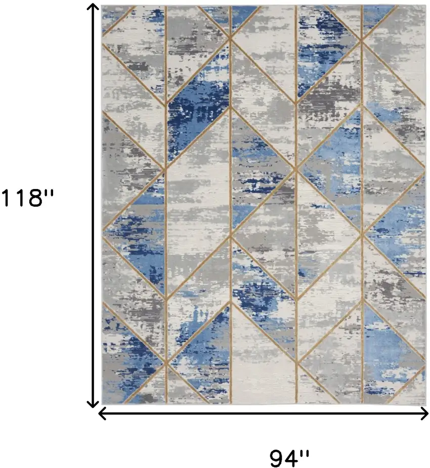 Ivory Blue and Gray Abstract Non Skid Area Rug Photo 3
