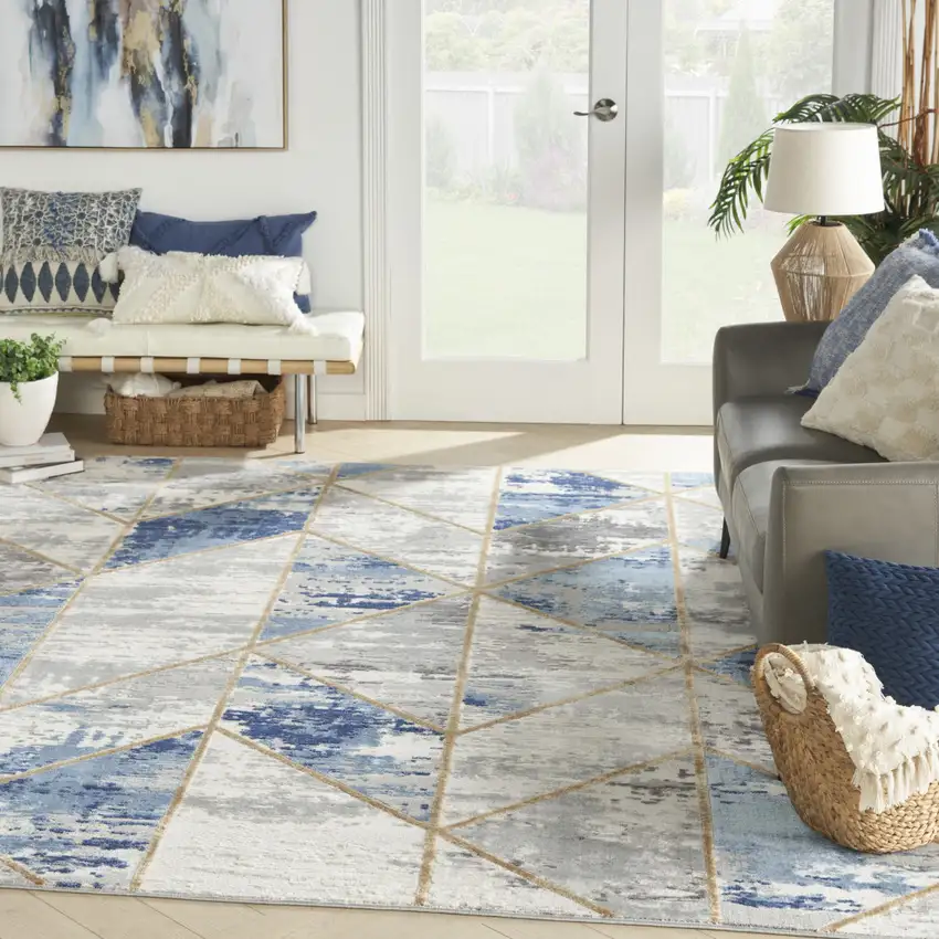 Ivory Blue and Gray Abstract Non Skid Area Rug Photo 4