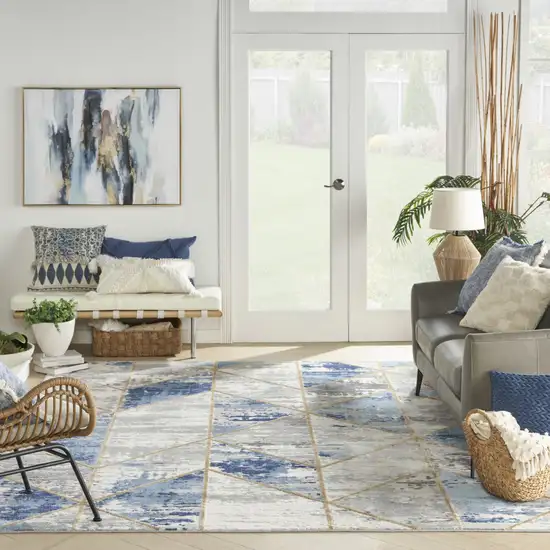 Ivory Blue and Gray Abstract Non Skid Area Rug Photo 5