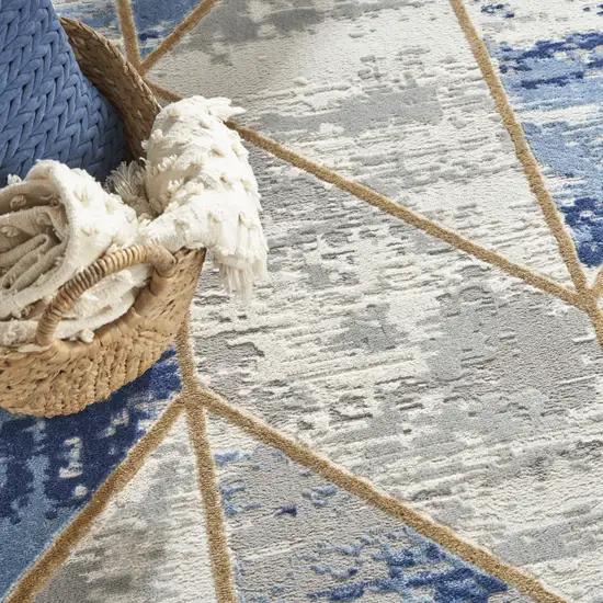 Ivory Blue and Gray Abstract Non Skid Area Rug Photo 8