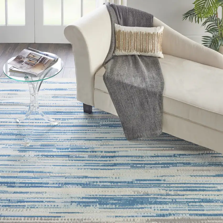 Ivory Blue and Gray Abstract Non Skid Area Rug Photo 5