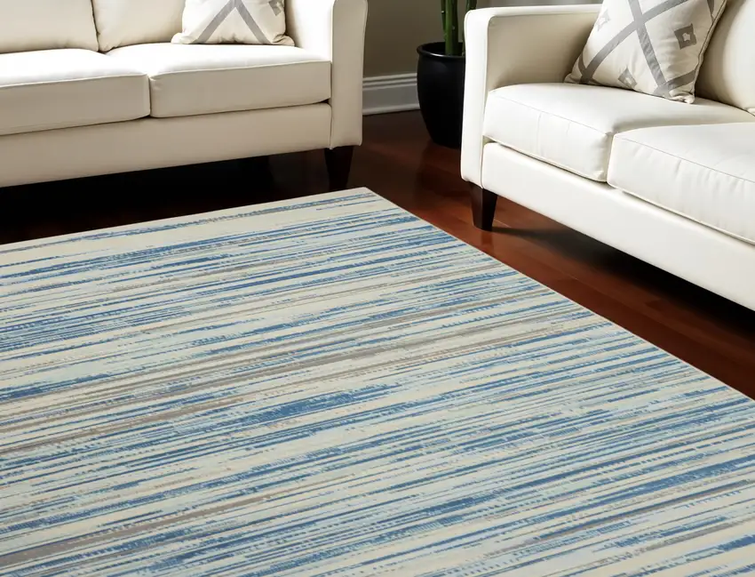 Ivory Blue and Gray Abstract Non Skid Area Rug Photo 1