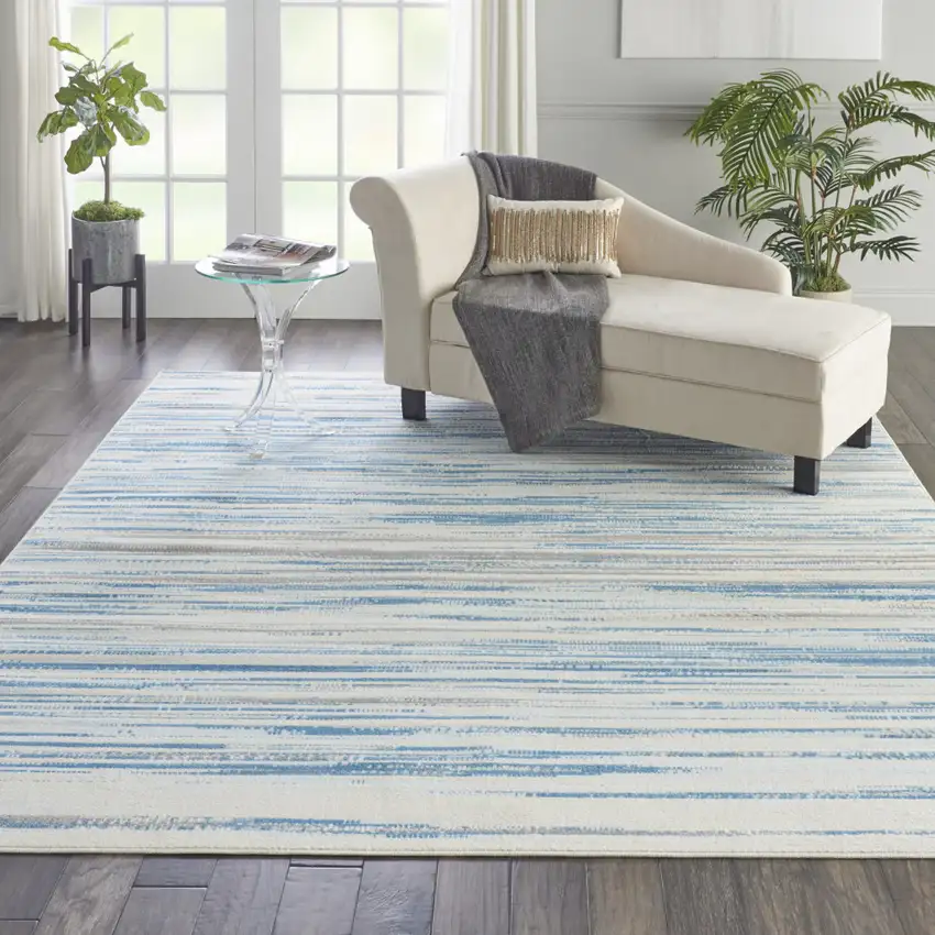 Ivory Blue and Gray Abstract Non Skid Area Rug Photo 4