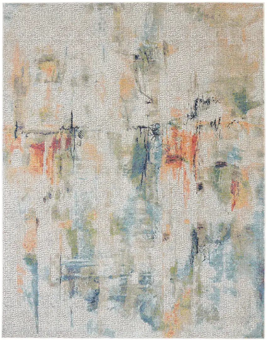 Ivory Blue and Gray Abstract Non Skid Area Rug Photo 2