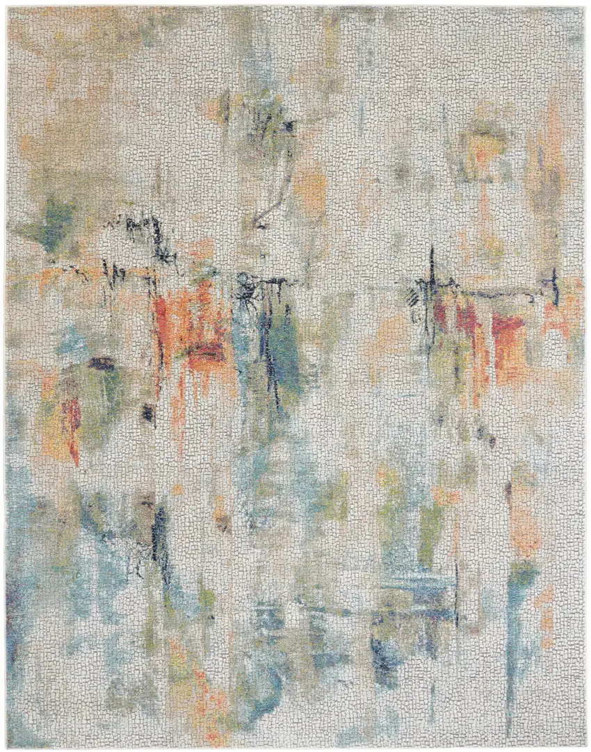 Ivory Blue and Gray Abstract Non Skid Area Rug Photo 7