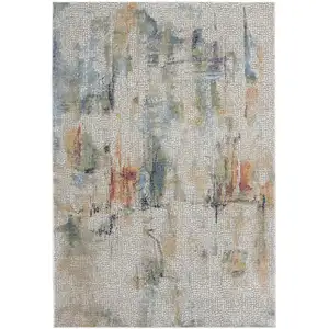 Photo of Ivory Blue and Gray Abstract Non Skid Area Rug