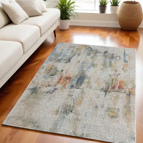 Ivory Blue and Gray Abstract Non Skid Area Rug Photo 1