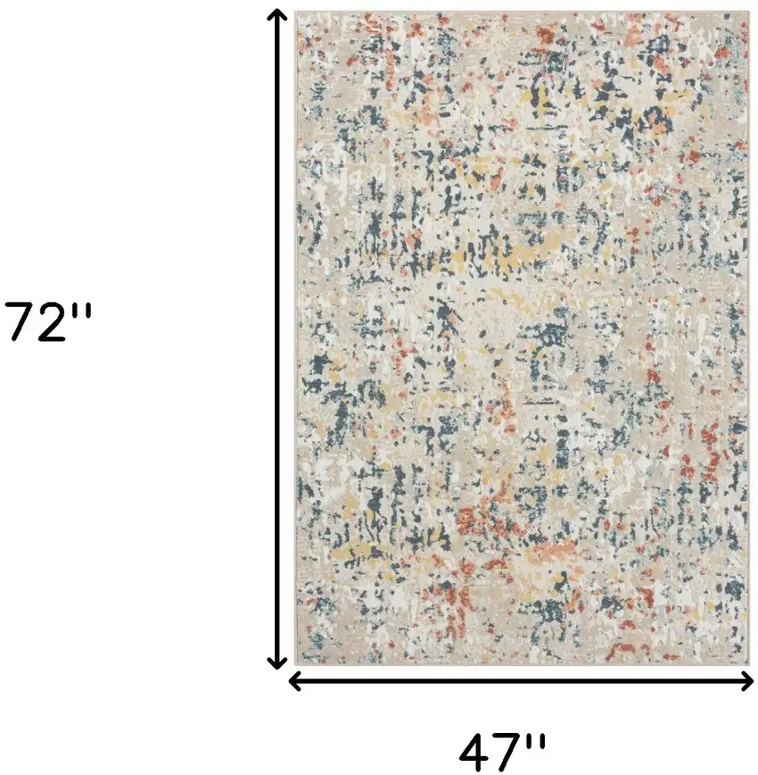 Ivory Blue and Gray Abstract Power Loom Area Rug Photo 3