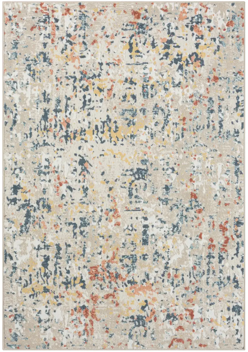 Ivory Blue and Gray Abstract Power Loom Area Rug Photo 2