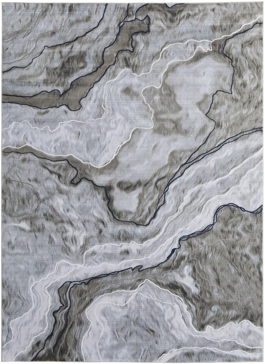 Ivory Blue and Gray Abstract Power Loom Area Rug Photo 4