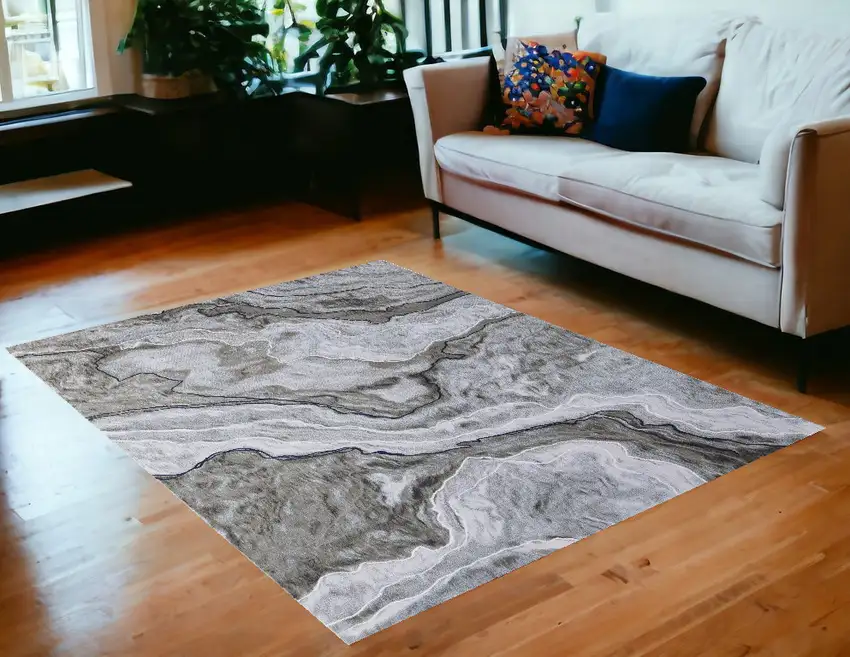 Ivory Blue and Gray Abstract Power Loom Area Rug Photo 1