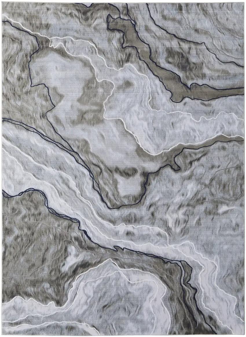 Ivory Blue and Gray Abstract Power Loom Area Rug Photo 2