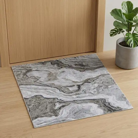 Ivory Blue and Gray Abstract Power Loom Area Rug Photo 1