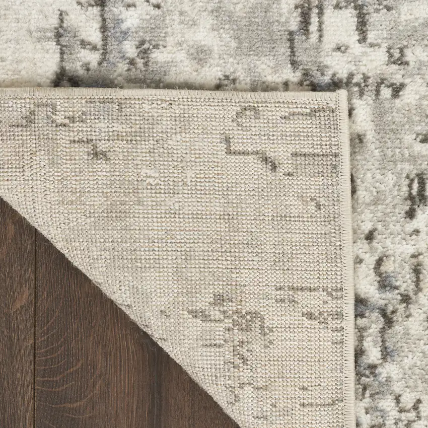 Ivory Blue and Gray Abstract Power Loom Runner Rug Photo 5