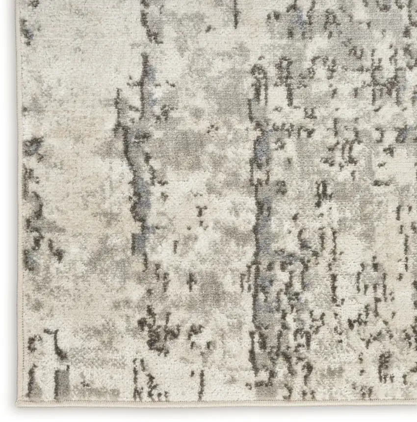 8' Ivory Blue And Gray Abstract Runner Rug Photo 9