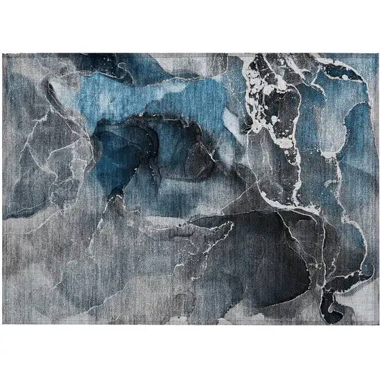 Ivory Blue and Gray Abstract Washable Non Skid Indoor Outdoor Area Rug Photo 2