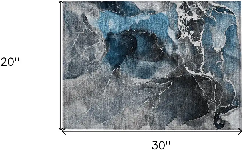 Ivory Blue and Gray Abstract Washable Non Skid Indoor Outdoor Area Rug Photo 3