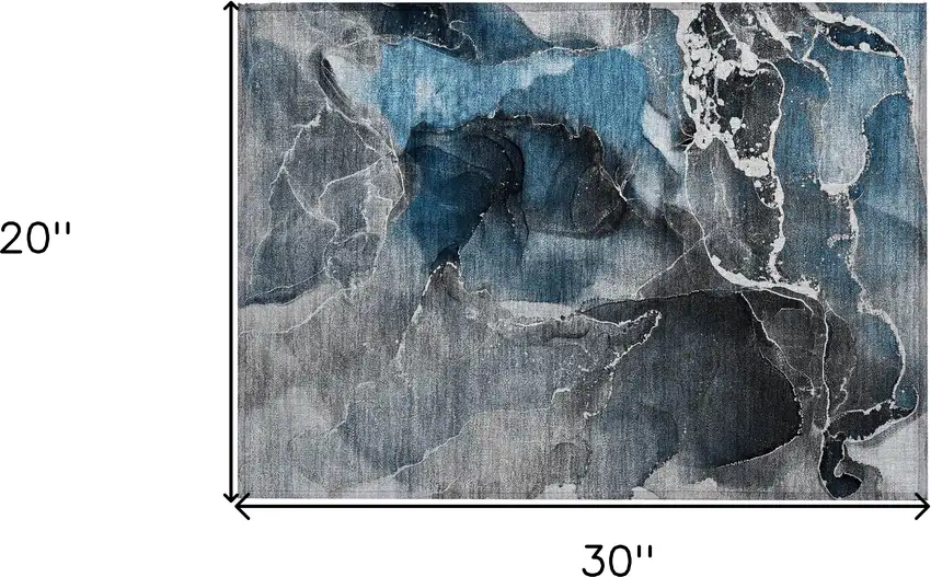 Ivory Blue and Gray Abstract Washable Non Skid Indoor Outdoor Area Rug Photo 3