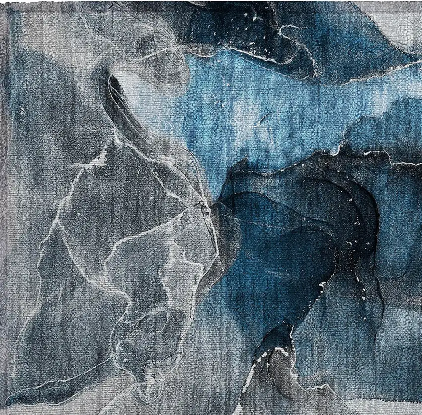 Ivory Blue and Gray Abstract Washable Non Skid Indoor Outdoor Area Rug Photo 7