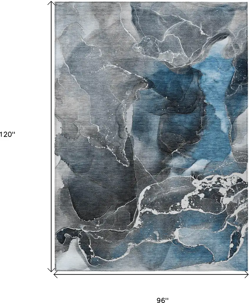 Ivory Blue and Gray Abstract Washable Non Skid Indoor Outdoor Area Rug Photo 3