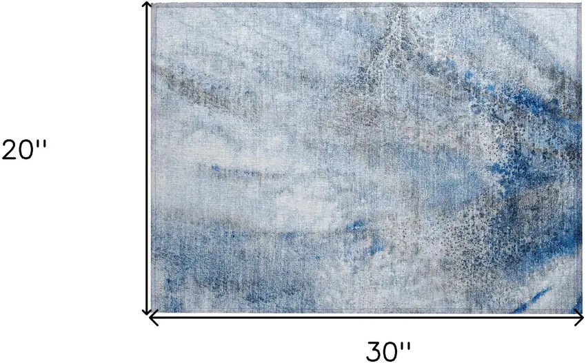 Ivory Blue and Gray Abstract Washable Non Skid Indoor Outdoor Area Rug Photo 3