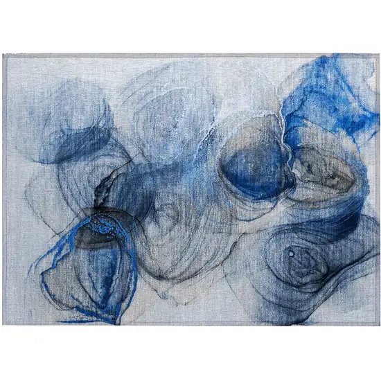 Ivory Blue and Gray Abstract Washable Non Skid Indoor Outdoor Area Rug Photo 2