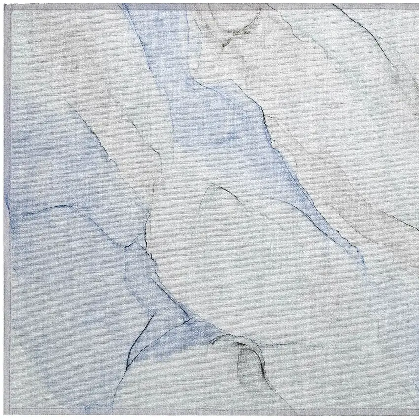 Ivory Blue and Gray Abstract Washable Non Skid Indoor Outdoor Area Rug Photo 7