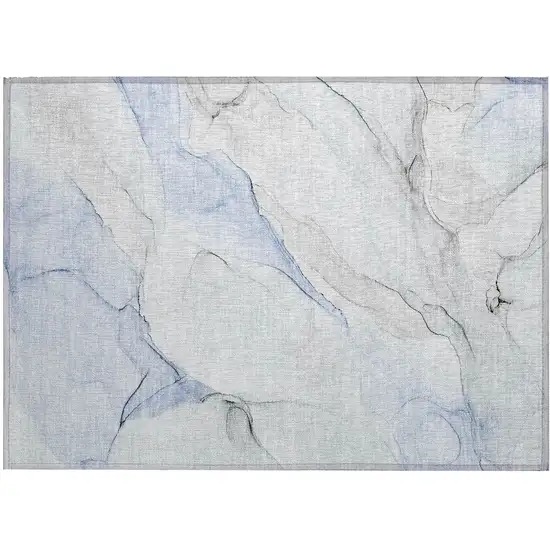 Ivory Blue and Gray Abstract Washable Non Skid Indoor Outdoor Area Rug Photo 2