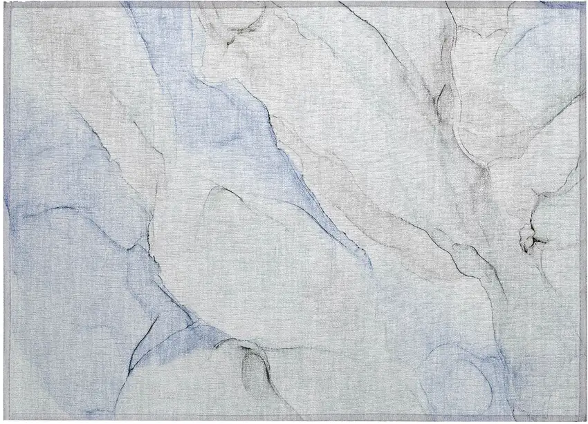 Ivory Blue and Gray Abstract Washable Non Skid Indoor Outdoor Area Rug Photo 2