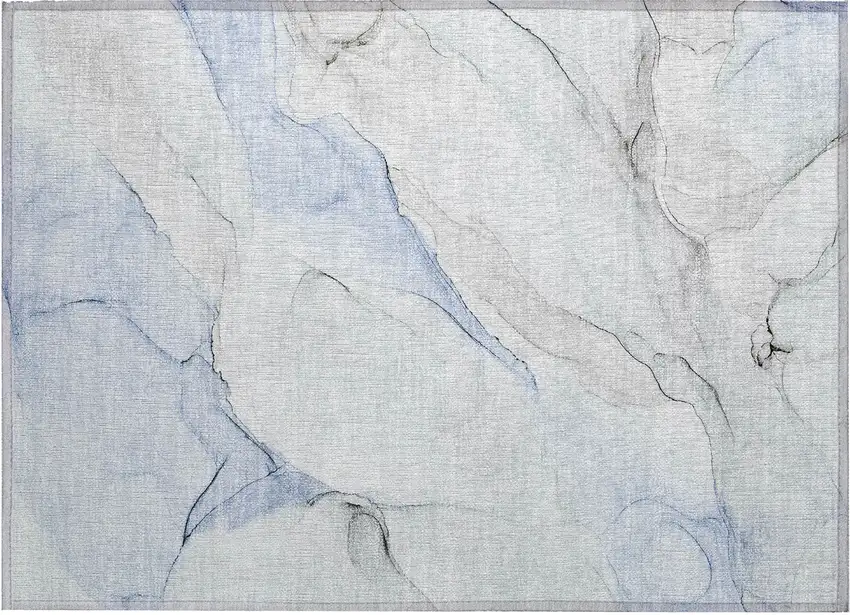 Ivory Blue and Gray Abstract Washable Non Skid Indoor Outdoor Area Rug Photo 2