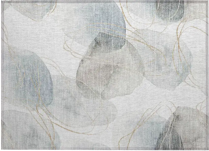 Ivory Blue and Gray Abstract Washable Non Skid Indoor Outdoor Area Rug Photo 2