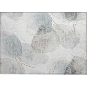 Photo of Ivory Blue and Gray Abstract Washable Non Skid Indoor Outdoor Area Rug