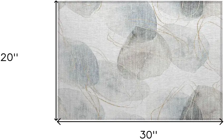 Ivory Blue and Gray Abstract Washable Non Skid Indoor Outdoor Area Rug Photo 3