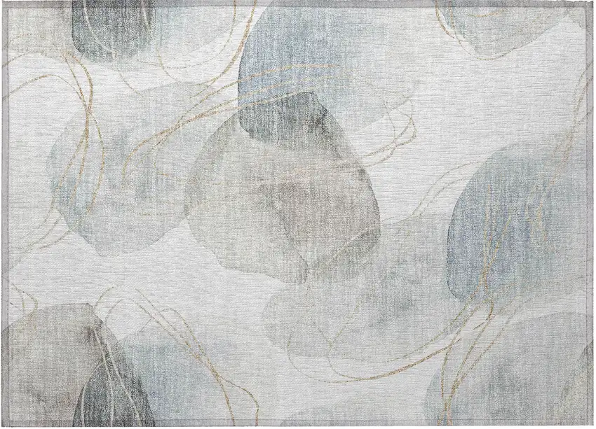 Ivory Blue and Gray Abstract Washable Non Skid Indoor Outdoor Area Rug Photo 5