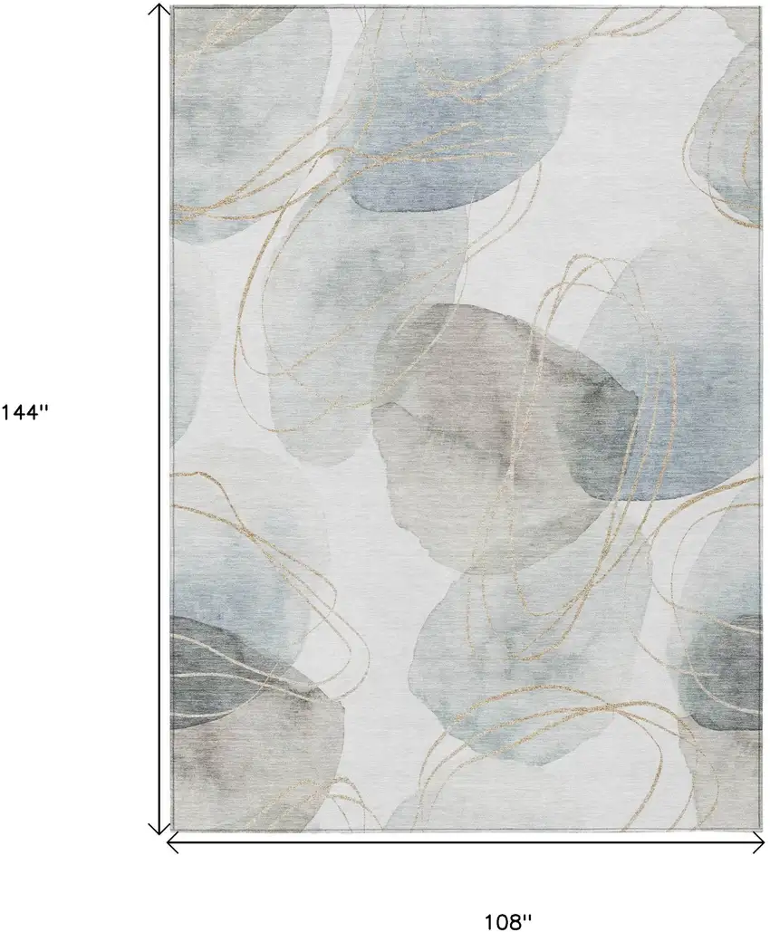 Ivory Blue and Gray Abstract Washable Non Skid Indoor Outdoor Area Rug Photo 3