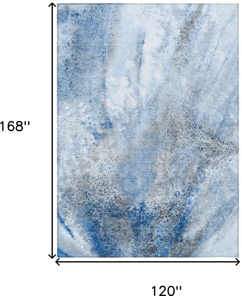 Ivory Blue and Gray Abstract Washable Non Skid Indoor Outdoor Area Rug Photo 3