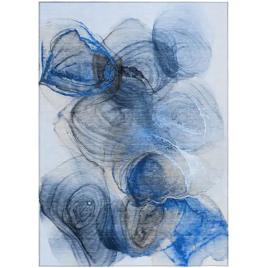 Ivory Blue and Gray Abstract Washable Non Skid Indoor Outdoor Area Rug Photo 2