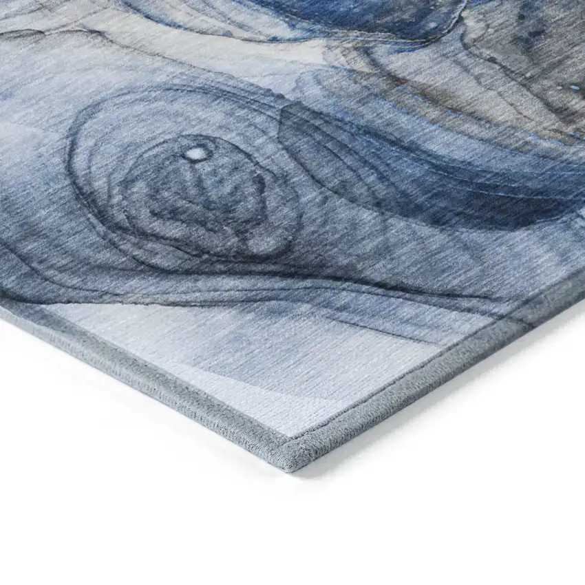Ivory Blue and Gray Abstract Washable Non Skid Indoor Outdoor Area Rug Photo 7