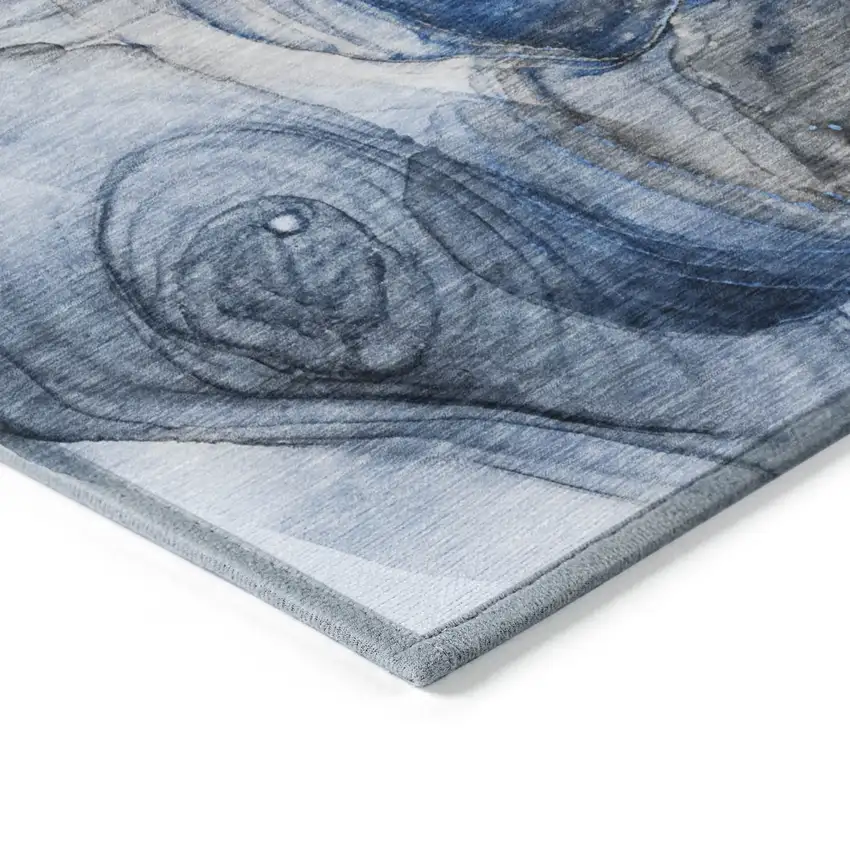 Ivory Blue and Gray Abstract Washable Non Skid Indoor Outdoor Area Rug Photo 7